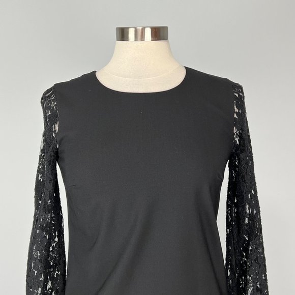 DKNY Black Lace Long Sleeve Wool Cocktail Shift Dress size 2 - Picture 2 of 13